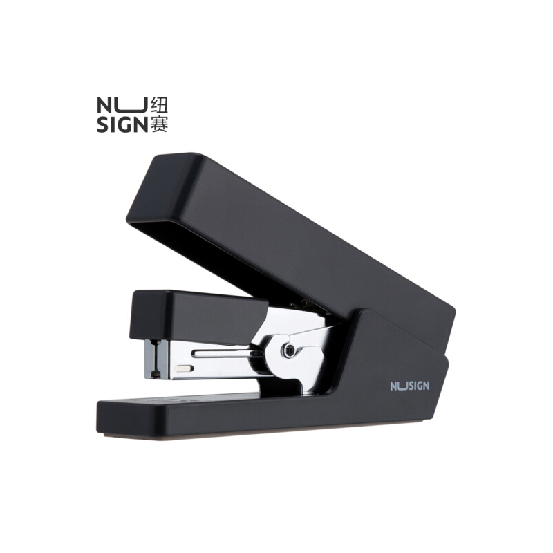 纽赛(NUSIGN)省力订书机 德国创意设计 便携一指按压 桌面装订器 办公用品 防滑硅胶底座 12#钉 烟黑色NS081